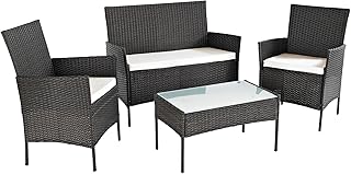 Neo® - Juego de muebles de jardín de ratán de 4 piezas con mesa y sofá, color negro o marrón 102cm x 60cm x 82cm marrón