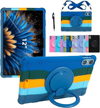 Aokil Rotating Case for Blackview MEGA2 WiFi/MEGA2 12 in, Back Cover, Soft Silicone, Impact Resistant, Lightweight, With Handle, 360  Rotation, Stand Function, Pencil Storage, One-Handed Operation