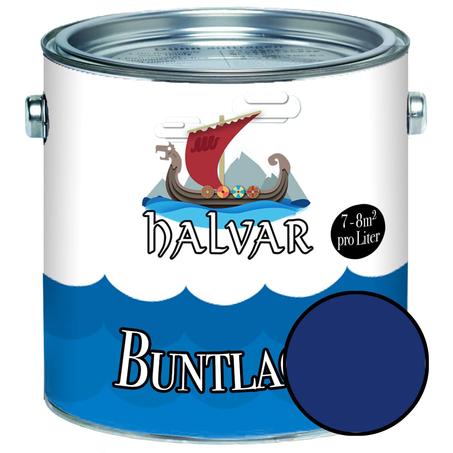 Halvar Kolorowy lakier do drewna i metalu, błyszczący niebieski RAL 5000-5024, farba do drewna, lakier do drewna, do użytku wewnątrz i na zewnątrz, wytrzymały lakier z żywicy syntetycznej, odporny na warunki atmosferyczne i doskonała długotrwała ochrona (