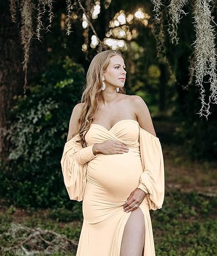 Miniatura 3 de Vestido de fotografía de maternidad para mujer sexy cuello en V profundo manga larga encaje para la playa vestido de embarazo transparente para