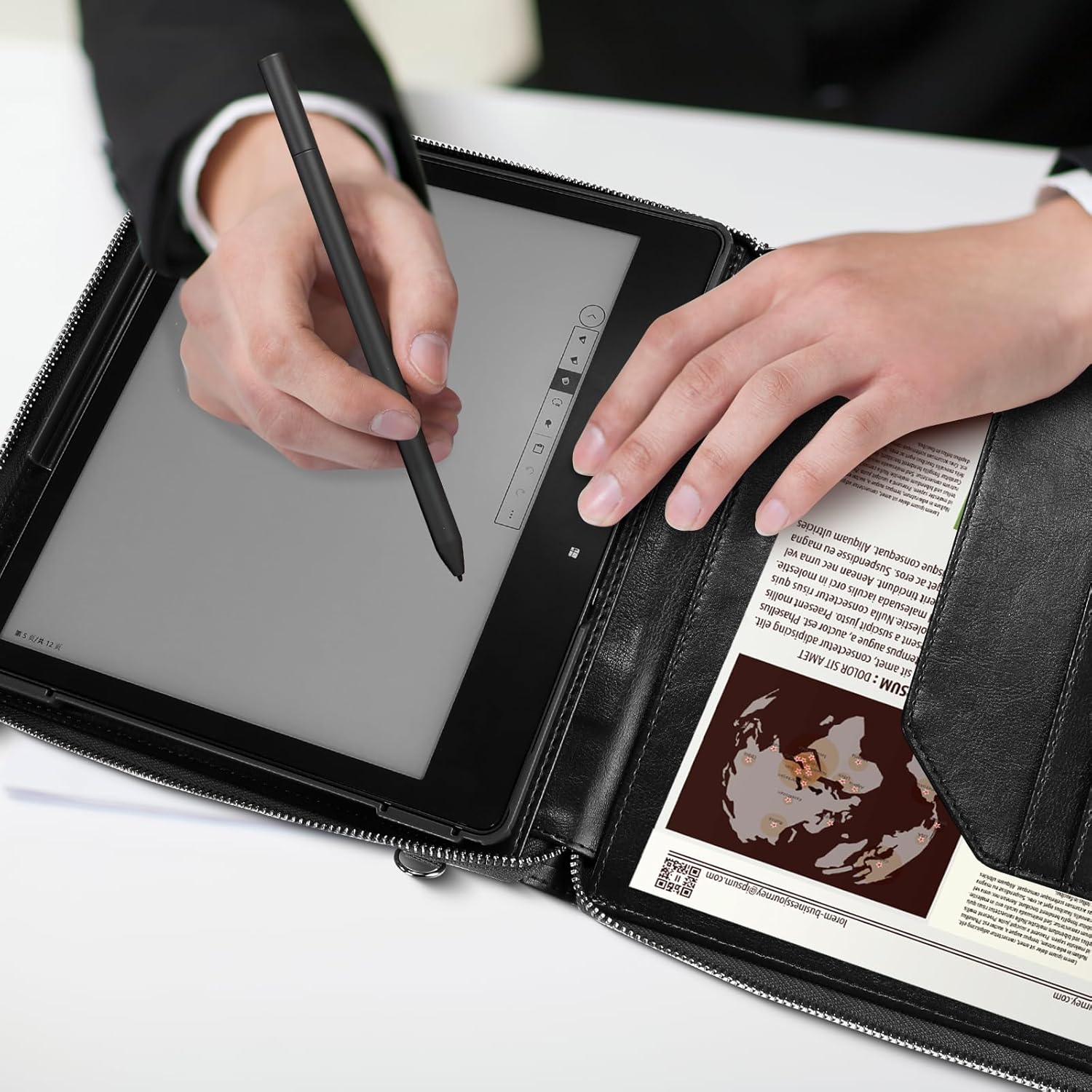 E NET-CASE Case for Kindle Scribe 10.2 inch 2024 & 2022 Released - Business Handheld Design Upgraded PU Leather Cover for Kindle Scribe Digital Paper with Zipper & Pen Holder (Black)