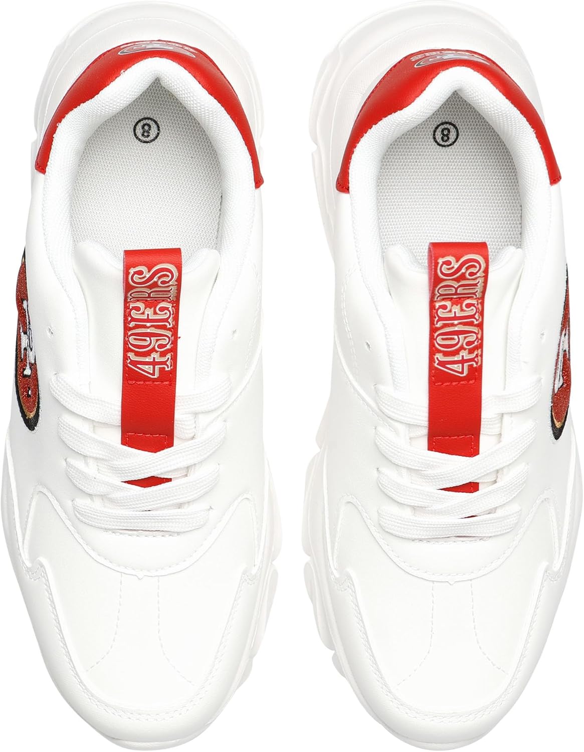 FOCO Womens NFL Team Glitter Big Logo Vintage White Chunky Sneakers - Image 4