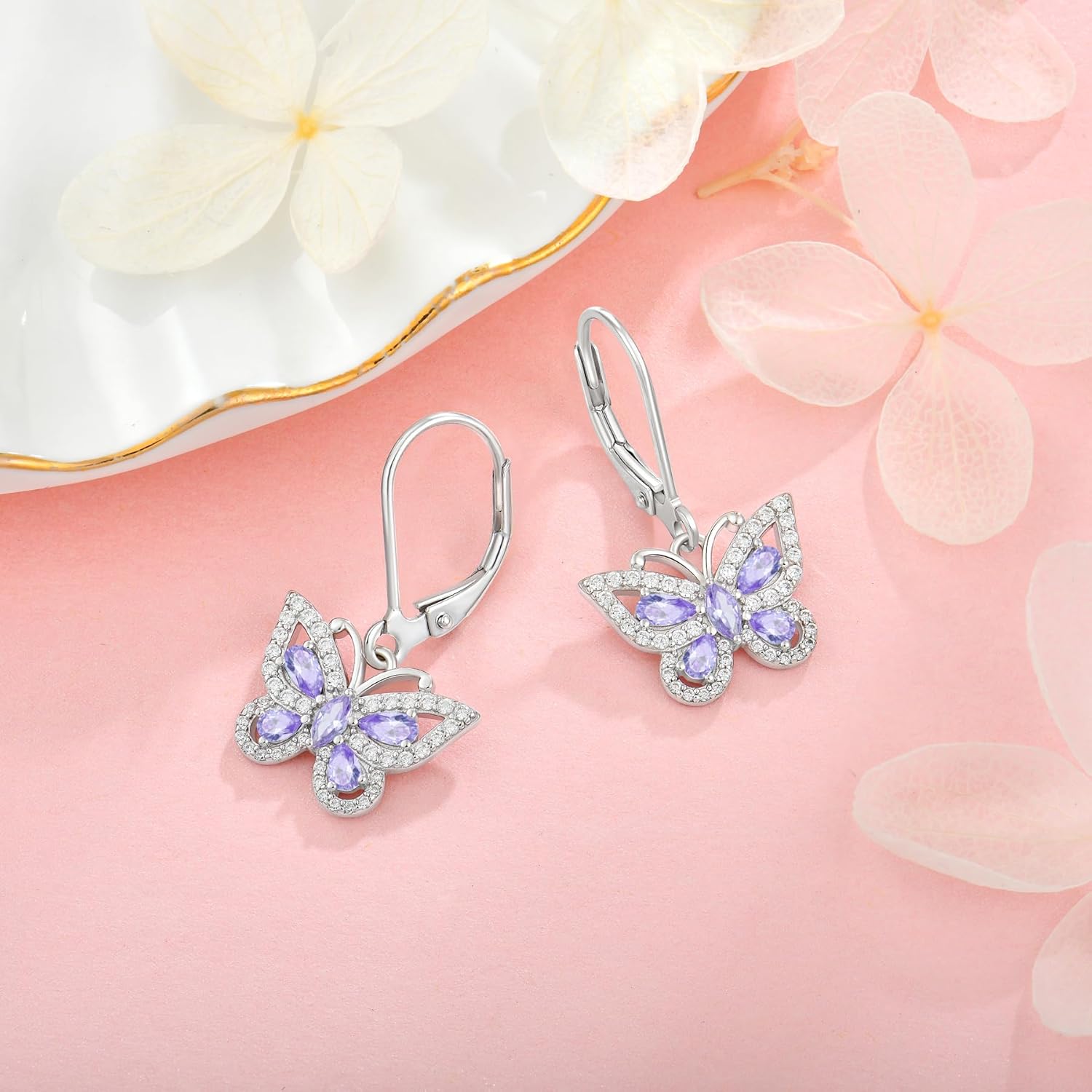 Butterfly Leverback Dangle Earrings for Women 925 Sterling Silver 5A Cubic Zirconia Jewelry for Valentine Mother's Day Birthday Gifts for Her - Image 5