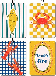 Natural Seafood - Themed Car Air Fresheners 4 - Pack, Fish, Crab & Lobster Hanging Air Freshener for Cars Closet Drawer Books, Beachy Car Accessories Mirror Decor for Women