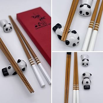 Yqhugbc Essstäbchen Set – 2 Paar Anti-Rutsch Stäbchen Aus Fiberglas, 24 Cm, Mit Panda-Keramik Haltern