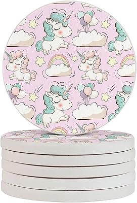 Amazon Co Jp かわいい ユニコーン ピンク コースター 珪藻土コースター 濡れないコースター 断熱 吸水速乾 調湿 消臭 丸形 滑りにくい 直径10cm 1 6枚セット ホーム キッチン
