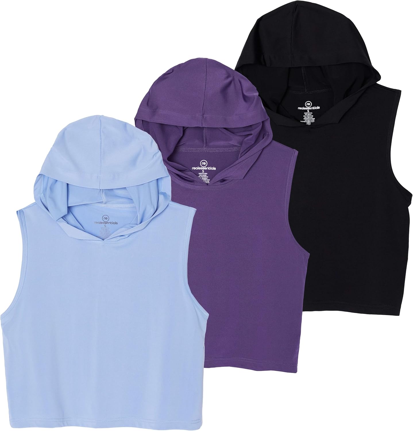 Real Essentials 3 Pack: Womens Dry Fit Athletic Hooded Active Shirt Cropped  Tank Top Sleeveless Hoodie (Available in Plus) : Amazon.sg: Fashion