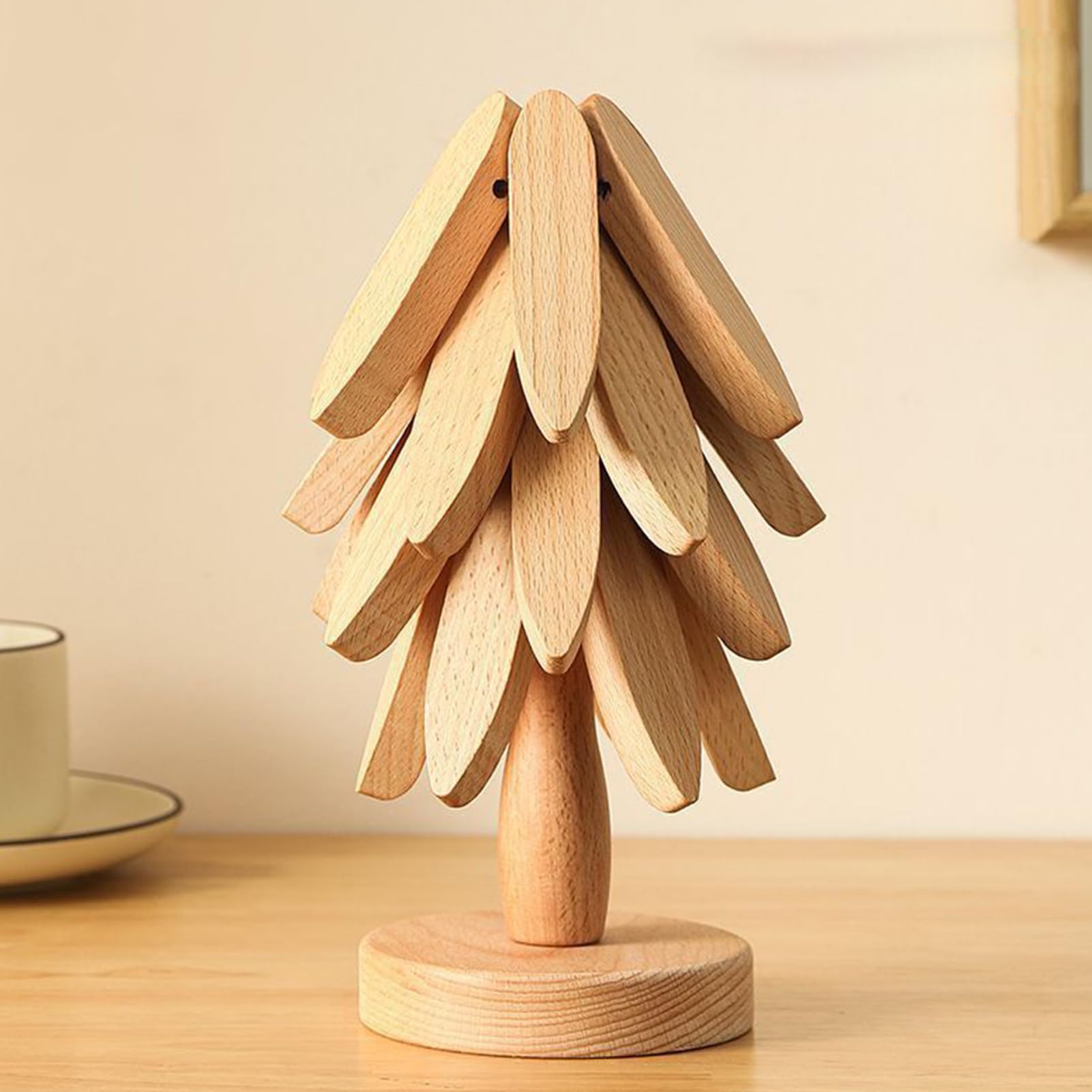 4 Weihnachtsbaum-Untersetzer Aus Holz Mit Ständer – Hitzebeständig, Zusammenklappbar, Für Küche & Tisch