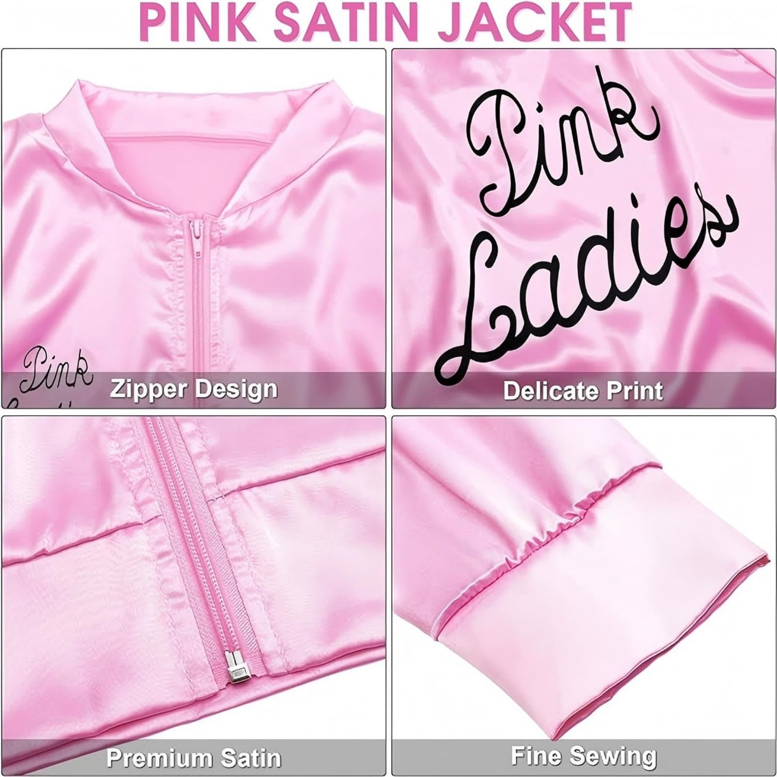 Aleshime Pink Ladies Jacket Grease Fancy Dress Women with Accessories - Image 4