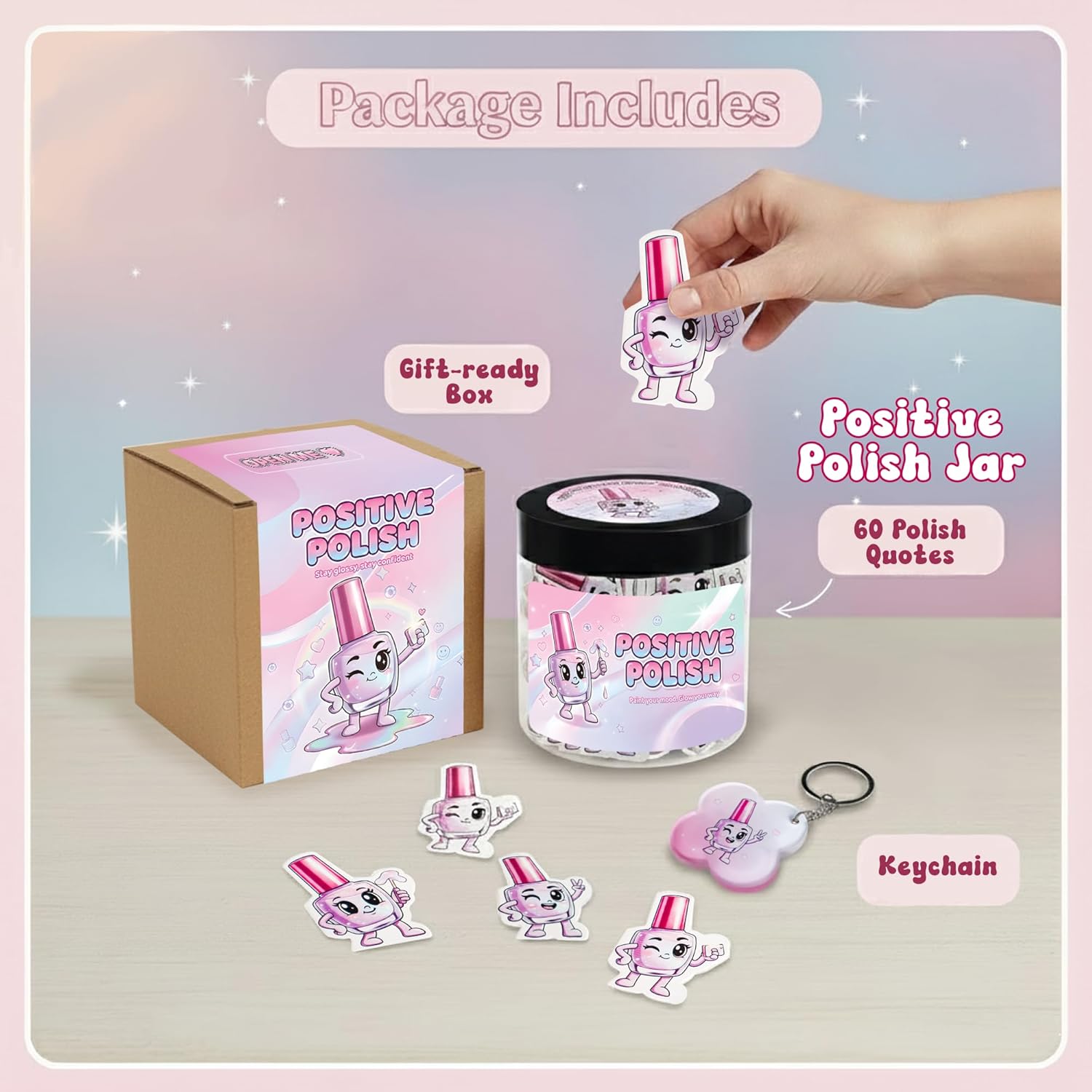 Positive Nail Polish Affirmation Jar, 60 Confidence Boost Notes for Teen Girls & Women, Cute Stuff for Teen Girls, Birthday Gifts & Valentines Day Gift Daughter, Grandaughter, Sister, Kids Girl - Image 2