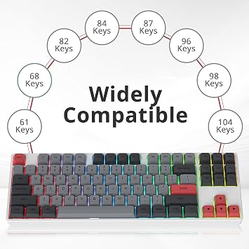 XDA PBT Key Caps, 134 Key Sublimation Gray Red Custom Key Cap Set for Cherry/Gatron MX Switch 60%/68/GK61 Gaming Mechanical Keyboard Grey red