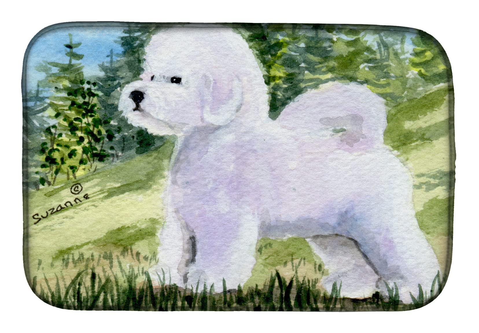 Tapis vaisselle Bichon frisé absorbant pour garder un évier propre après les repas