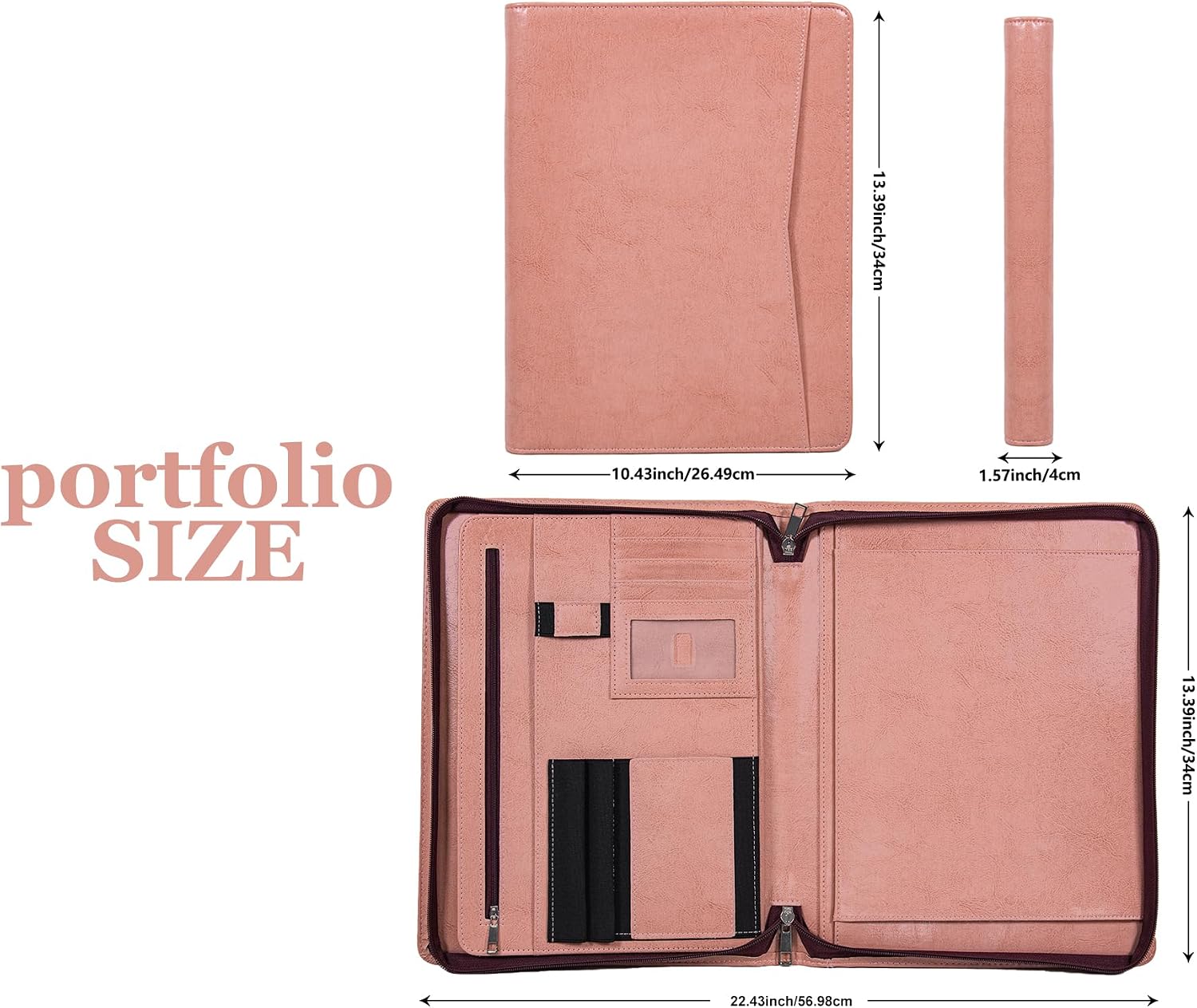 Free Name Engrave, Custom Vegan Leather Portfolio for Women, Personalized Business Padfolio with A4/US Letter Writing Pad Holder, Portfolio Folder for Girlfriend, Wife, Daughter, Customized, Pink image 2
