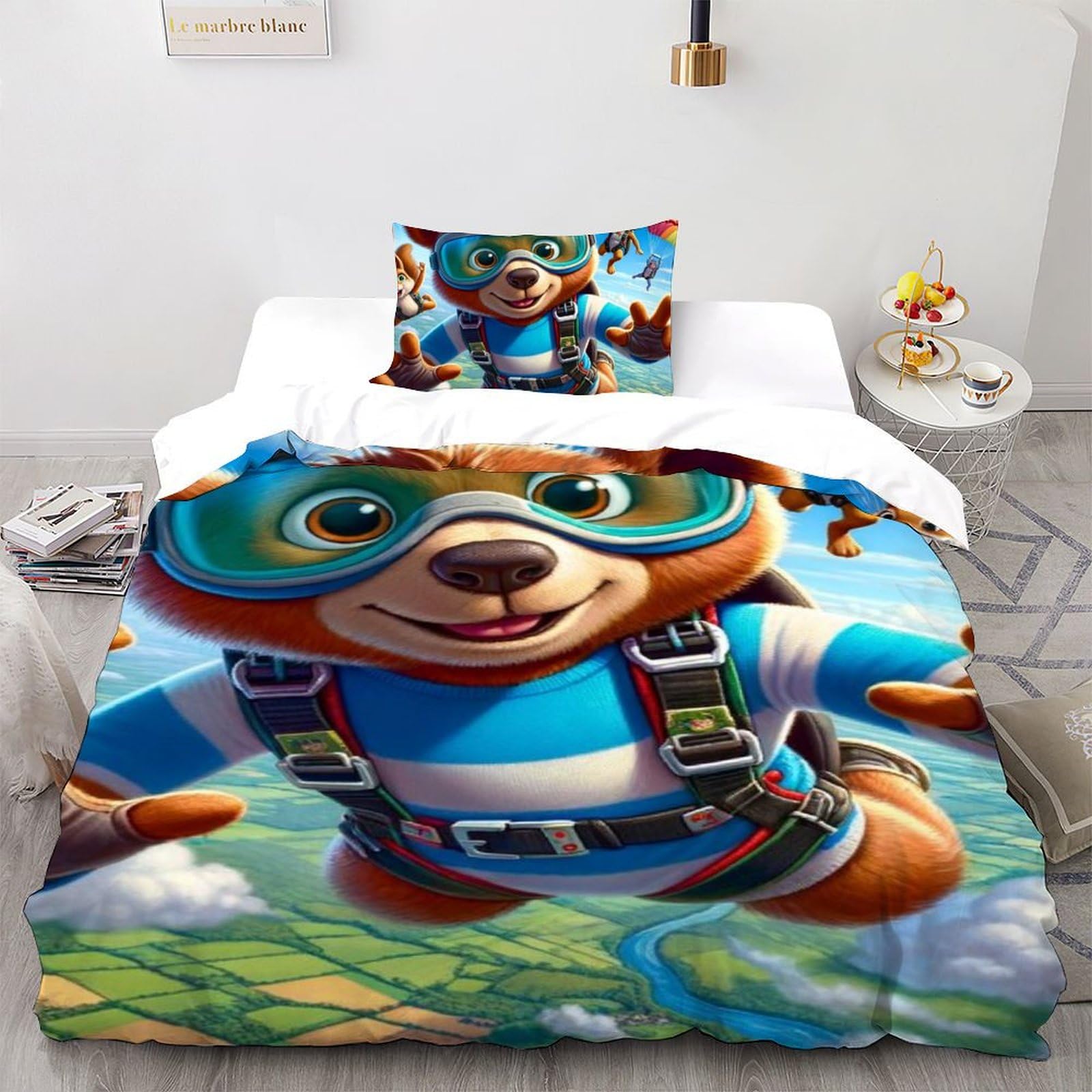 Housse de couette ours cartoon 135x200 pour chambre d'enfant douillette