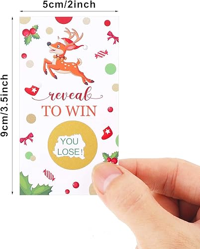Miniatura 2 de Outus 40 tarjetas de Navidad para rascar, con renos navideños, boletos para rifas, manualidades de papel para raspar, juego de fiesta de Navidad