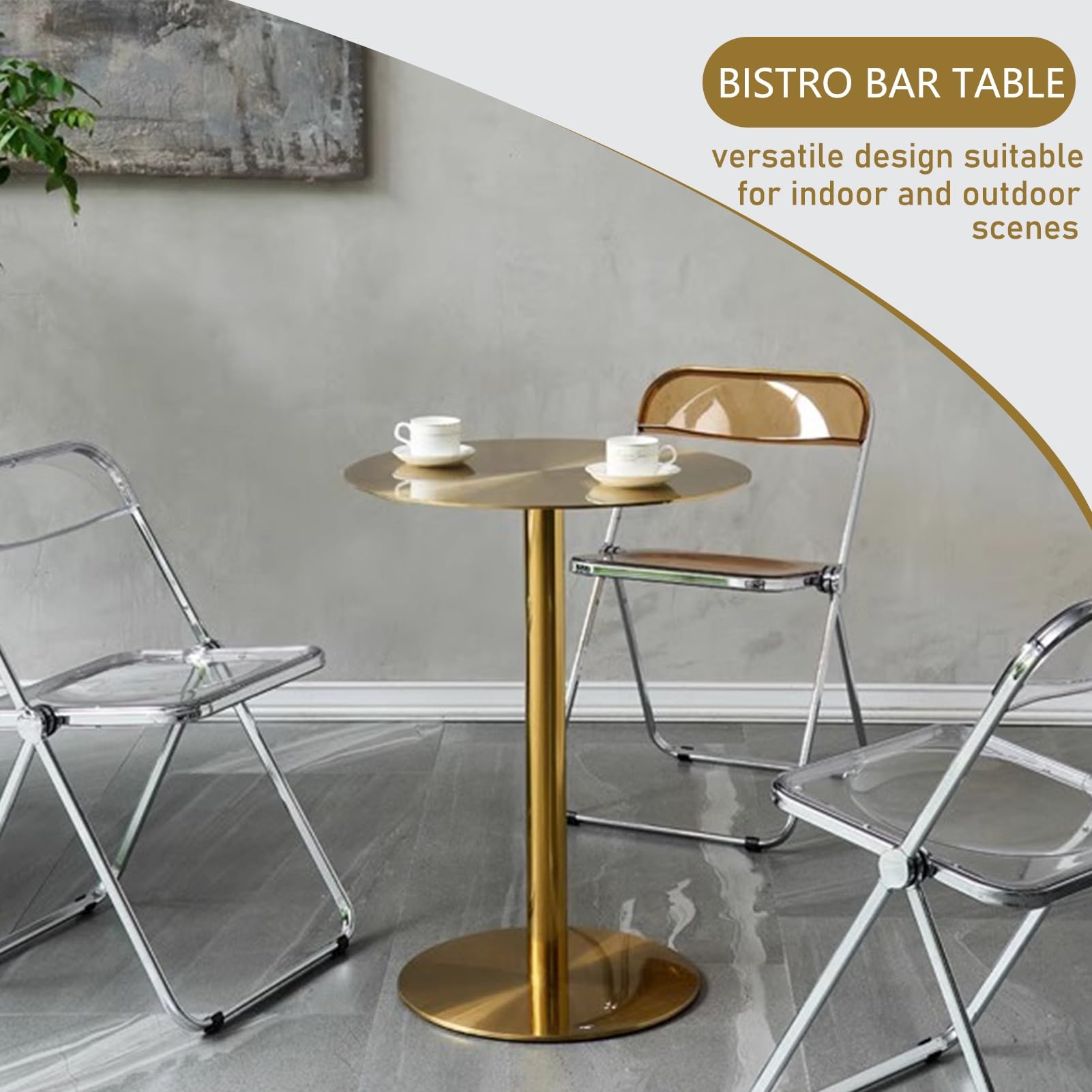Runder Beistelltisch Goldener Couchtisch, Edelstahl-Bartisch Cocktail-Bistrotisch Esstisch für Küche Wohnzimmer Schlafzimmer Balkon (Size : 60x60x75cm)