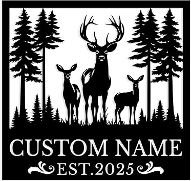 Custom Deer Name Sign, Personalized Deer Head Metal Wall Art, Home Deer Hunter Surname Sign, Customize Your Name Sign, Personalized Home Metal Sign Plaque Style-8