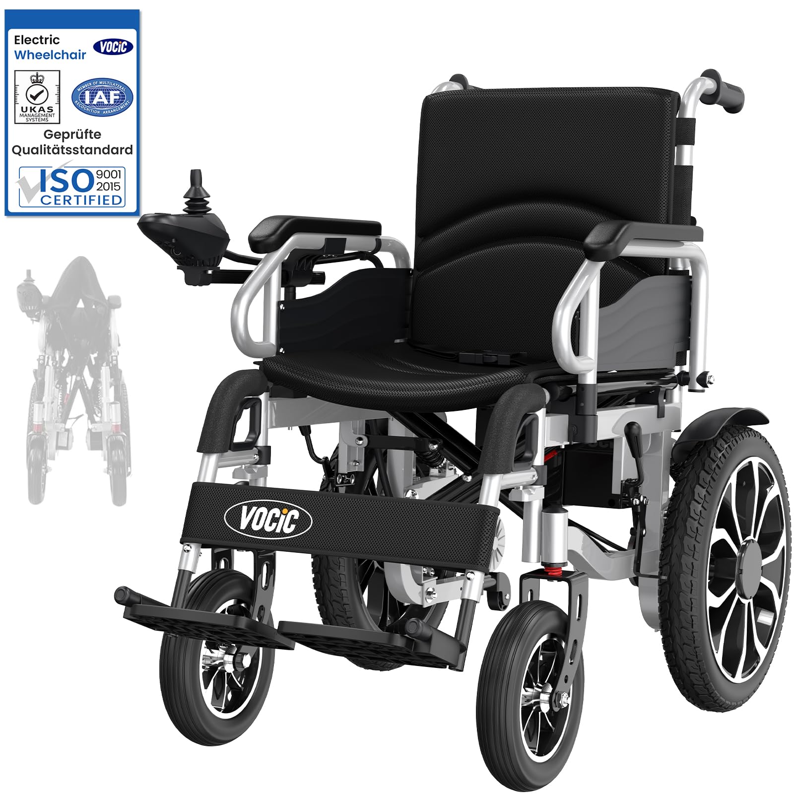 VOCIC 𝗩𝟱𝟲 Elektrischer Rollstuhl Faltbar Leicht bis 150KG | 30KM Rollstühle Elektrisch,500W Motor Elektrorollstuhl mit 40CM Gummi Luftbereifung für all Gelände,Leicht zu transportieren