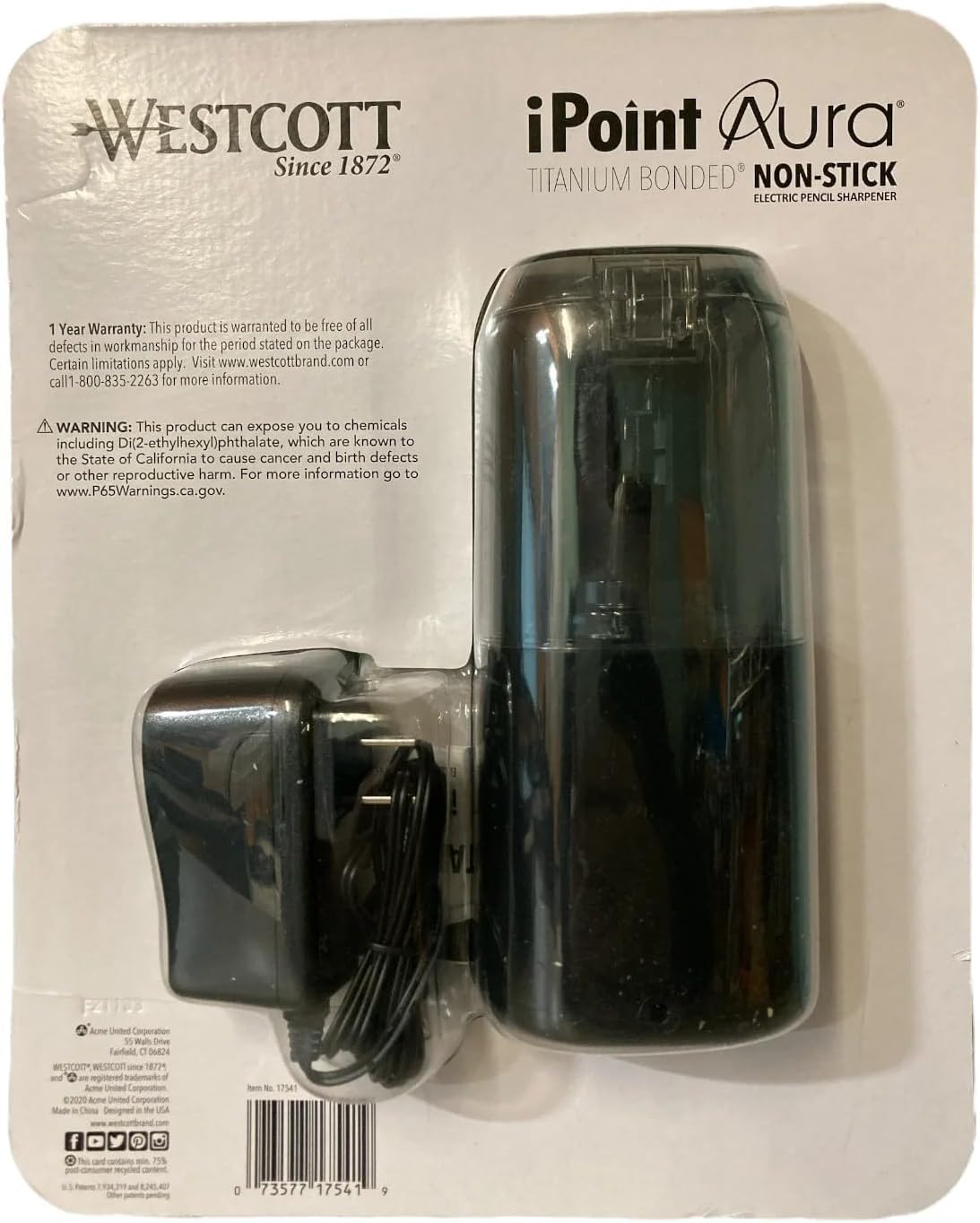 Westcott Titanium Nonstick Electric Pencil Sharpener (Includes Bonus Manual Sharpener & 2 Erasers) - Black