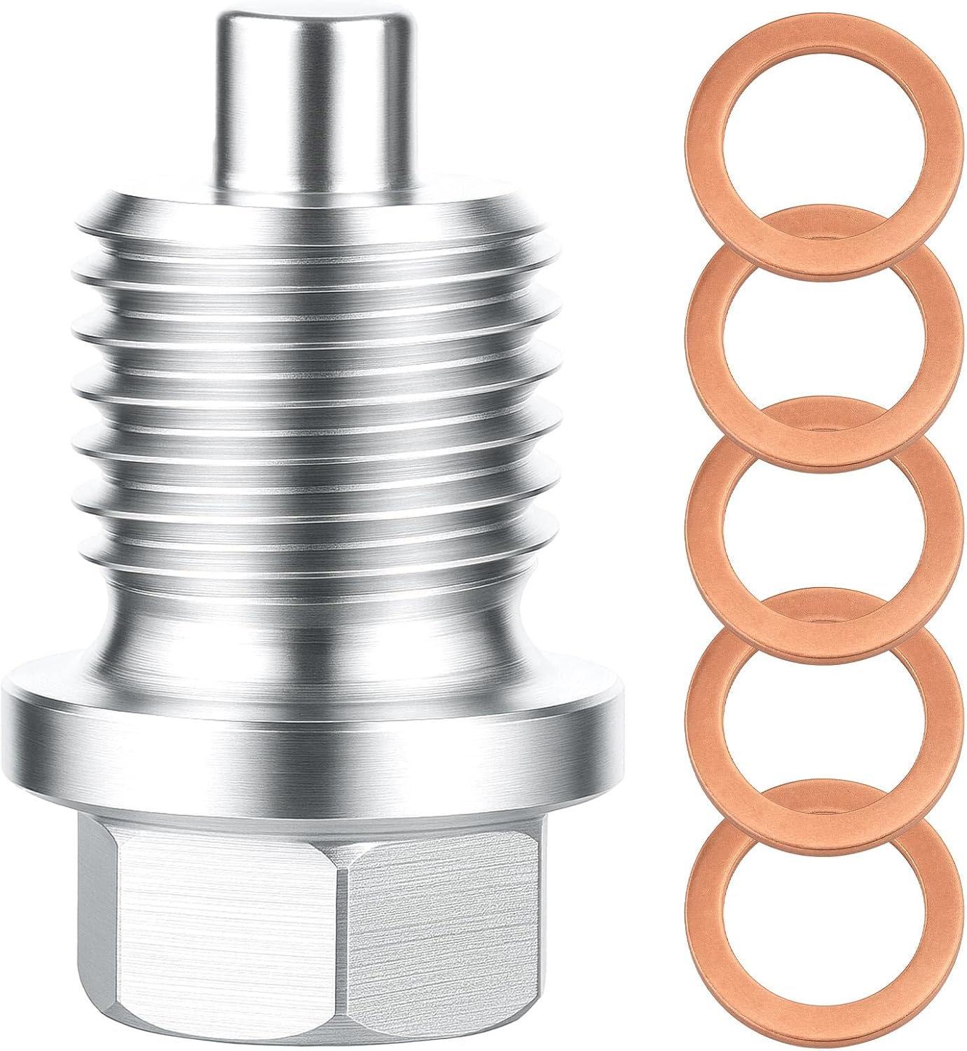 M14x1.5 Magnetic Oil Drain Plug, Stainless Steel Engine Magnet Oil Pan Bolt with 5 Washers Gasket Universal Leak-Proof Replacement for Car, Truck, Motorcycle, Most Vehicles