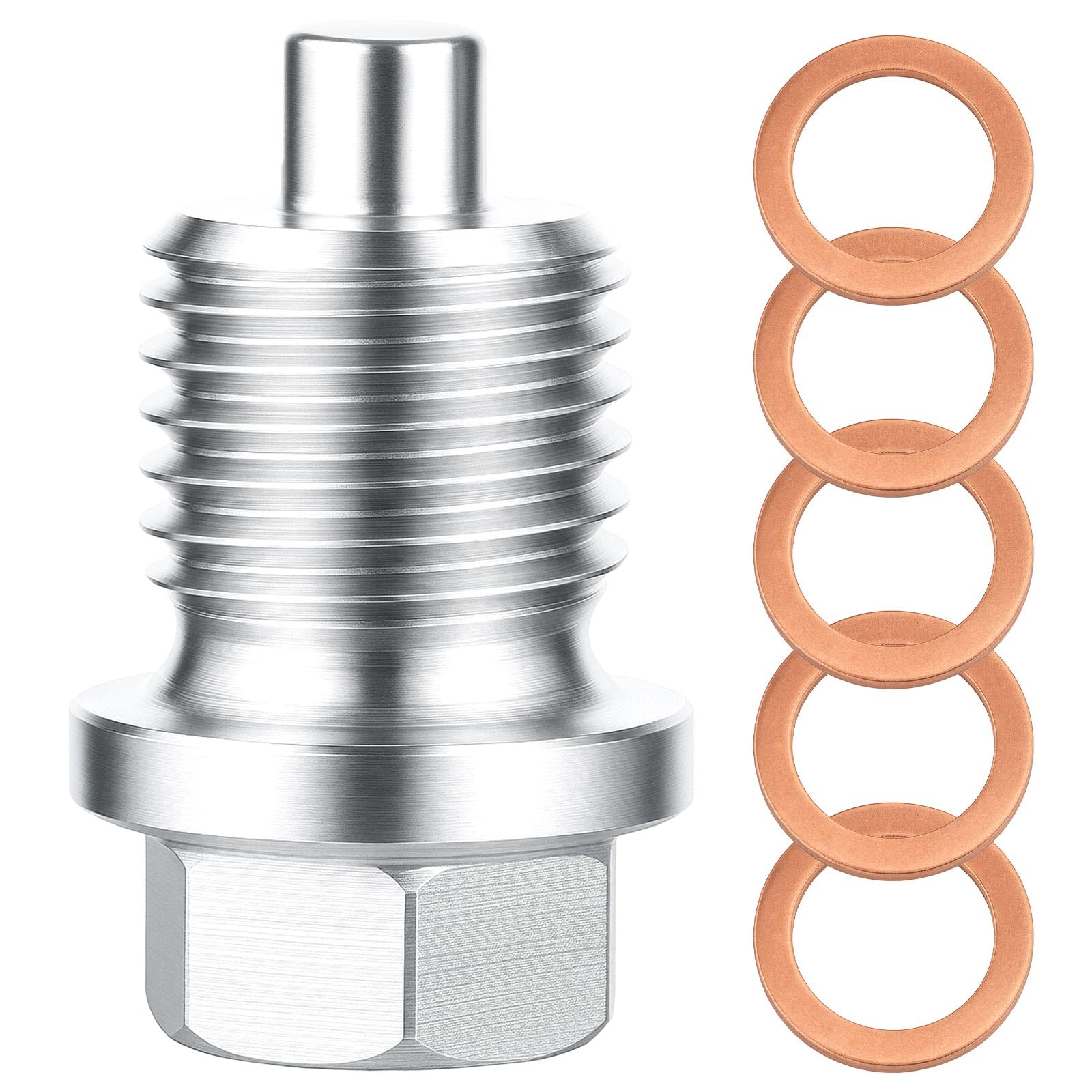 M14x1.5 Magnetic Oil Drain Plug, Stainless Steel Engine Oil Pan Bolt with 5 Washers Gasket Universal Leak-Proof Replacement for Car, Truck, Motorcycle, Most Vehicles