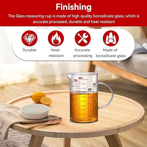 Miniatura 4 de Taza medidora de vidrio transparente, taza medidora de vidrio con tapa Taza medidora con escalas de medición y boquilla para cocina o restaurante
