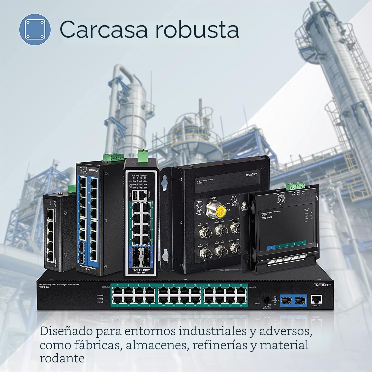 TRENDnet, TI-G162, Switch DIN-Rail Gigabit Industrial de 16 Puertos, 14 Puertos Gigabit, 2 Ranuras SFP Gigabit, Capacidad de conmutación de 32 Gbps