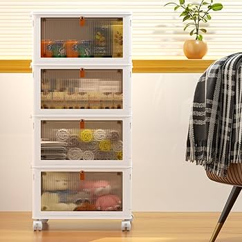 Storage Bins For Clothes Plastic Storage Bins With Lids,5 Tier Collapsible Plastic Closet Organizer With Wheels Folding Closet Organizers For Living Room Office Dorm College Essentials