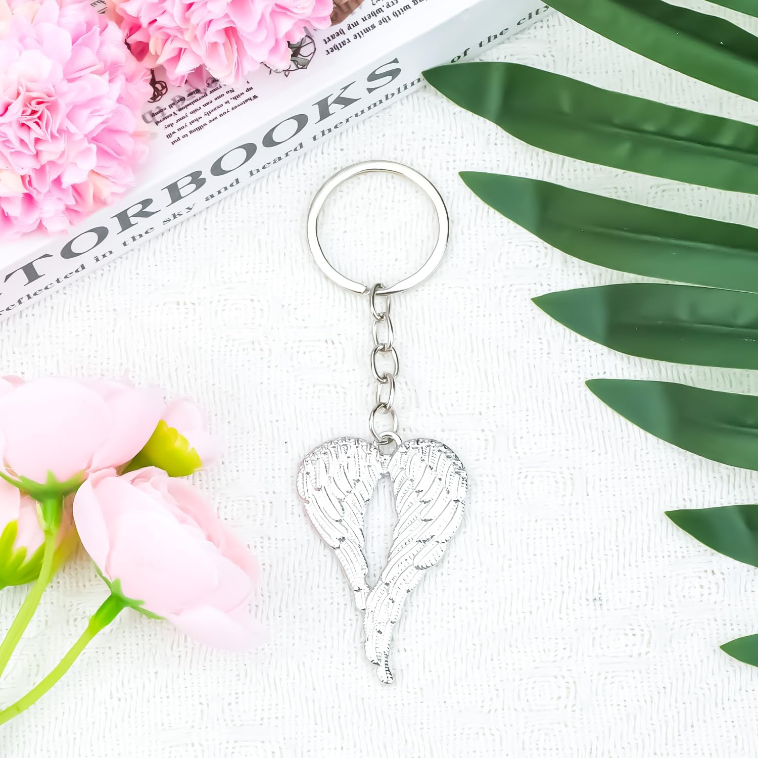 Angel Wing Keychain for Men Silver Metal Winged Key Ring Wing Keycharms Gift for Christian - Image 3