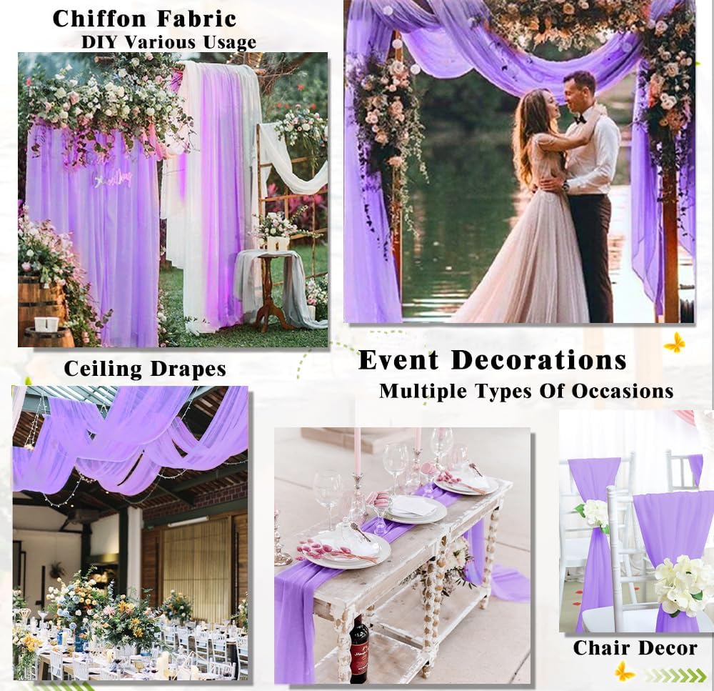 DUOBAO 59" Wide Soft Sheer Chiffon Voile Fabric - 60ft Lightweight Breathable Material for Wedding Dresses, Curtains, Party Decorations，Non-Waterproof Draping & DIY Crafts (Lavender, 20 Yards)