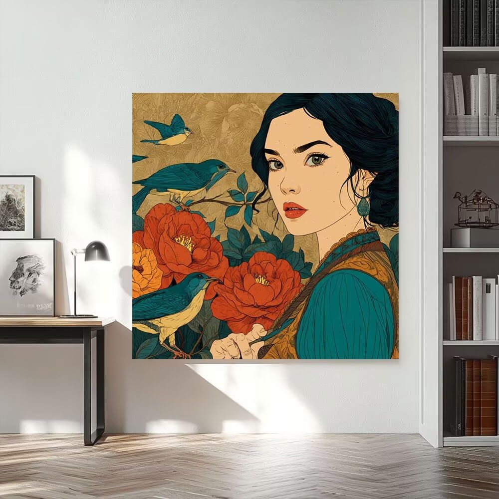Malowanie według numerów dorosłych, kwiaty piwonii dla kobiet, DIY Painting by Numbers Początkujący zestawy, Obrazy do malowania według numerów Farby akrylowe z pędzlami, 90x90cm bez ramki WJY7-678