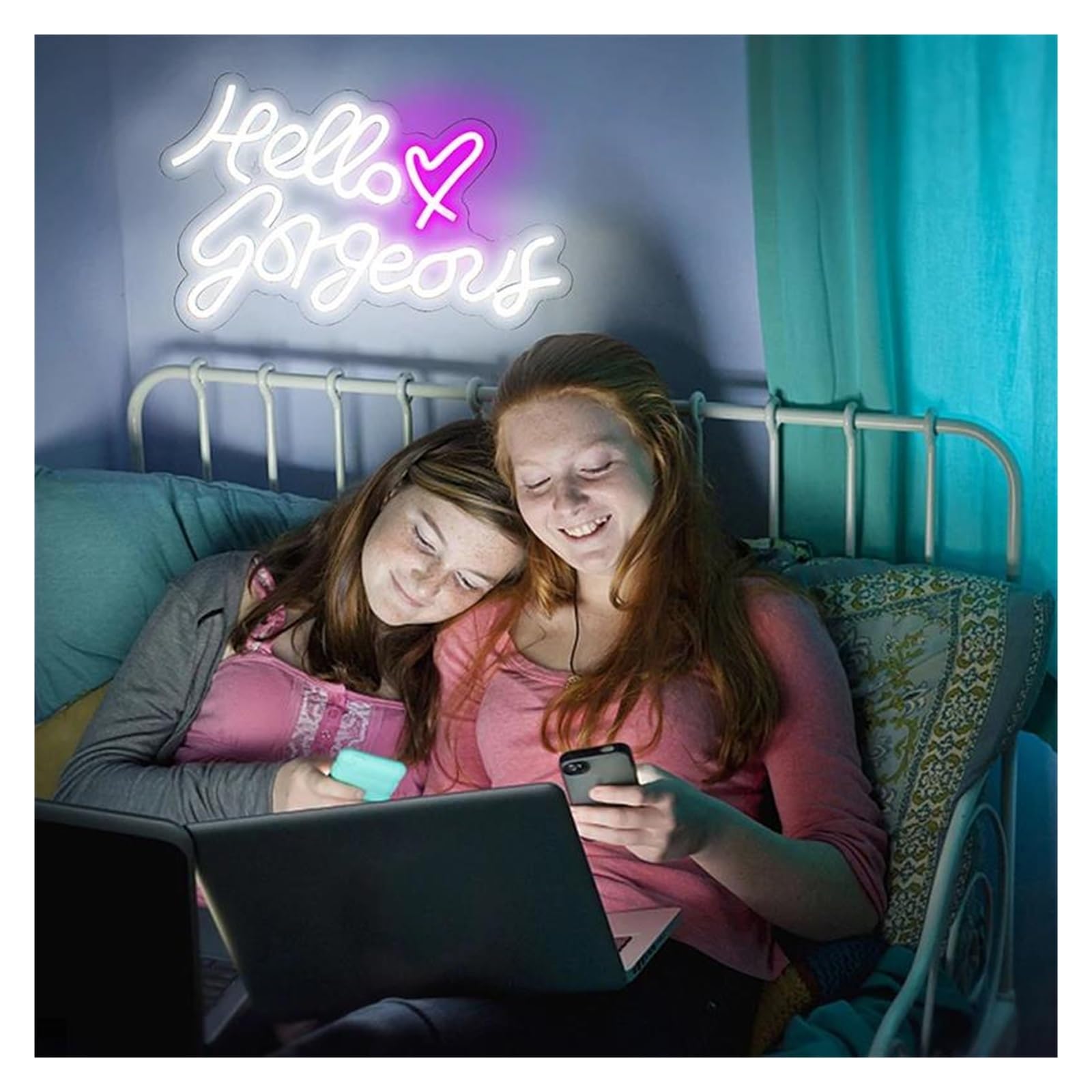 Gamer Glas Neon Licht ， Hello Gorgeous Neonschild Buchstabe LED-Licht Hochzeit Zuhause Zimmer Schlafzimmer Dekoration USB-betriebene Wandlampe beleuchtet 42cmx25.5cm