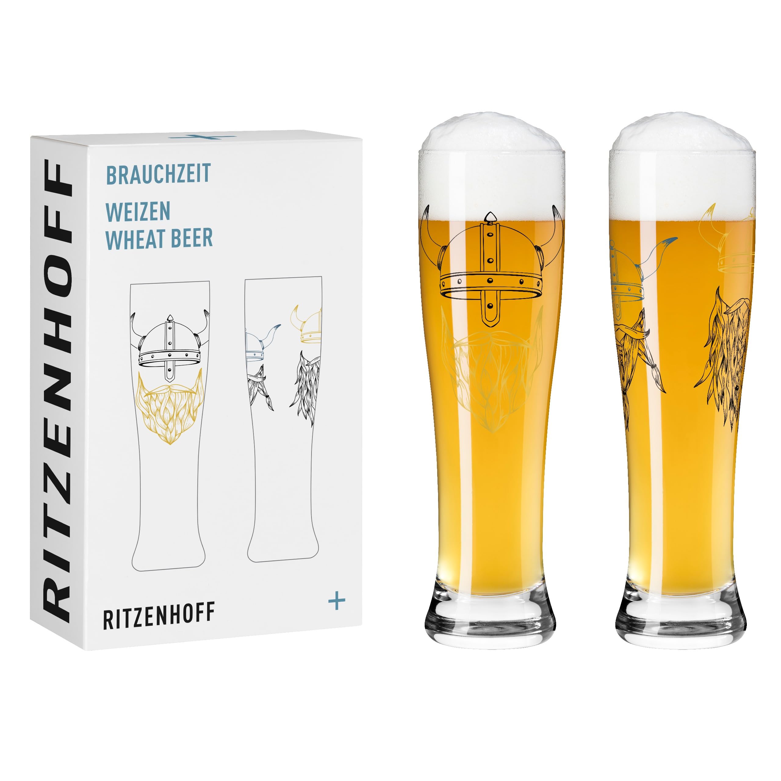 RITZENHOFF 3481009 Wheat Beer Glass, 500 ml, Set of 2, Brauchzeit Series, Viking Motif, Gold, Made in Germany