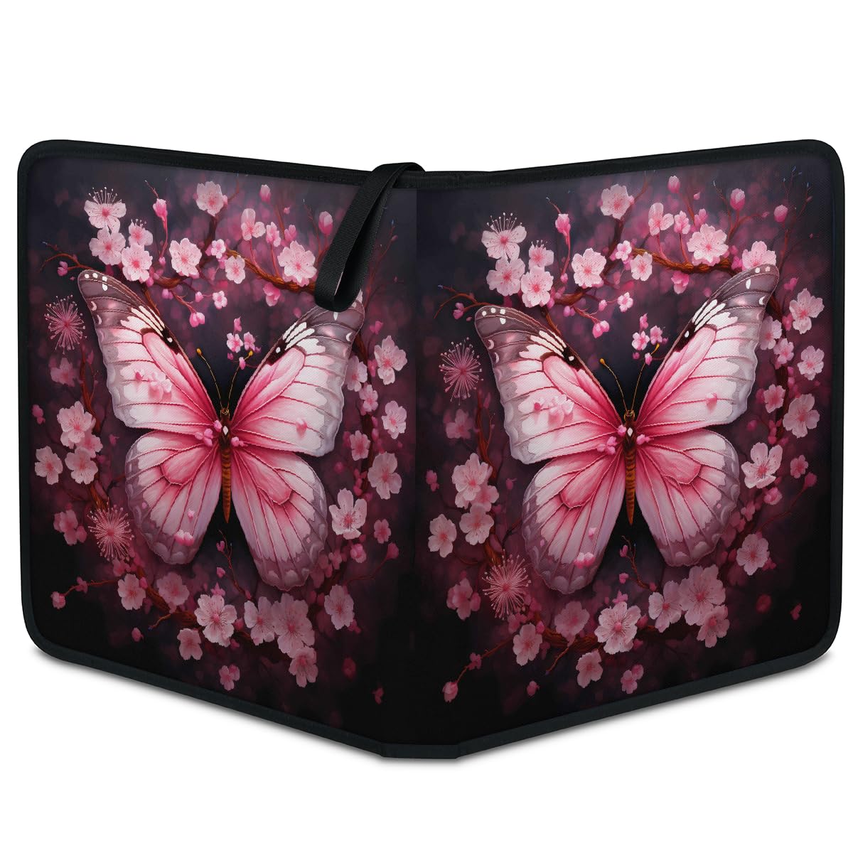 Raccoglitore per carte collezionabili con 4 tasche, rosa, farfalla e fiori, raccoglitore per carte con fiori di ciliegio, con maniche rimovibili, impermeabile, con cerniera, 50 pagine, capacità 400