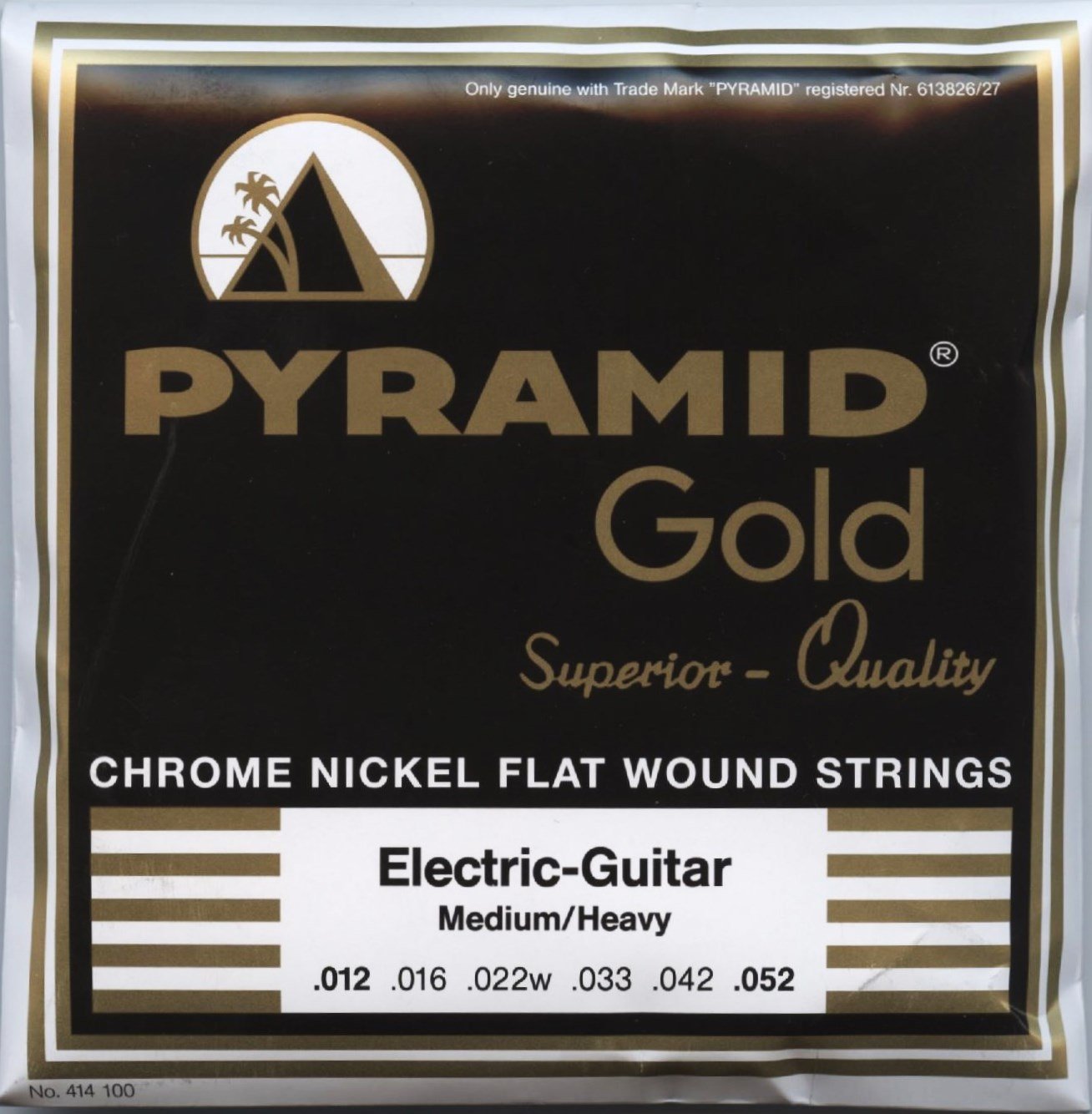 Pyramid Electric Guitar Gold Chrome Nickel Flat Wound Round Core Med/Heavy 12-52, Chrome,Gold