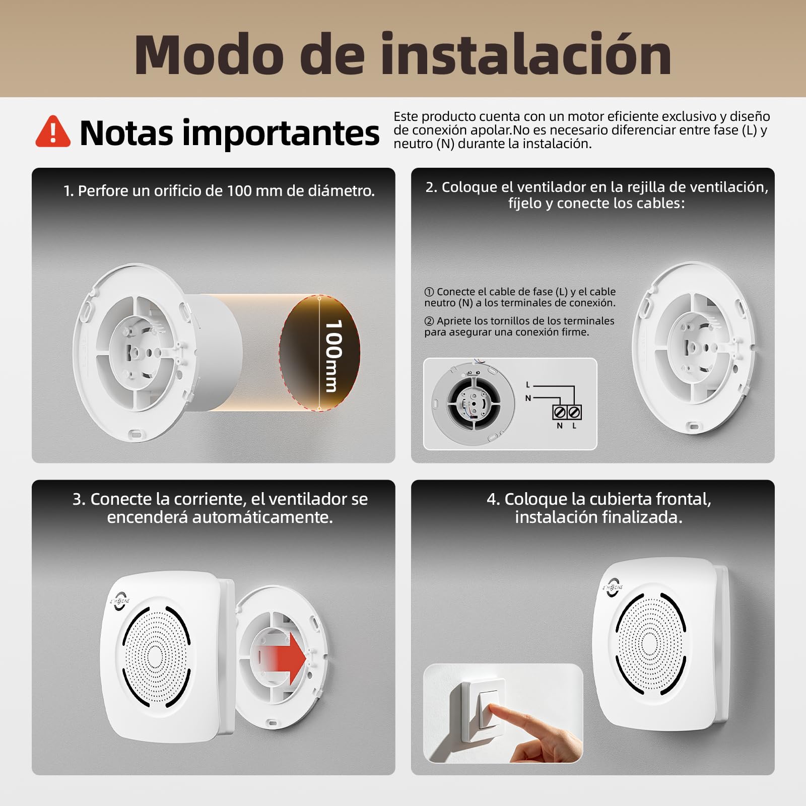 MOCINE Extractor de Baño 100 mm, Caudal de Aire 130 m³/h, Blanco | 50 % PC+ABS · Doble rodamiento de bolas · Protección contra sobrecalentamiento · Más de 30000horas de vida útil