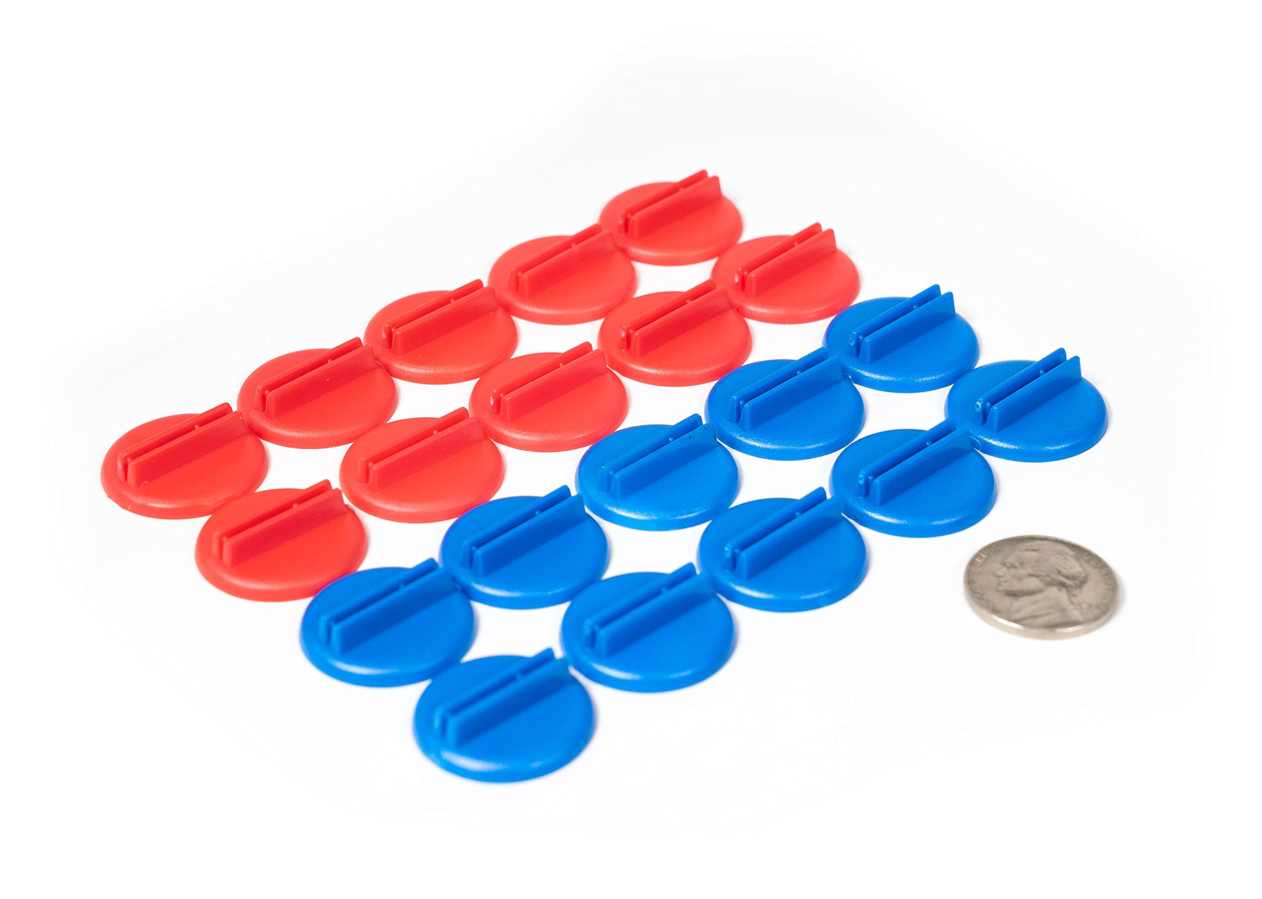 Plastic Card Stand (Red & Blue) to Hold up Playing Cards or Cardboard Marker Cut-outs: Set of 20 Red & Blue Color Round Board Game Playing Pieces (School Classroom Supplies, Arts & Crafts Projects)