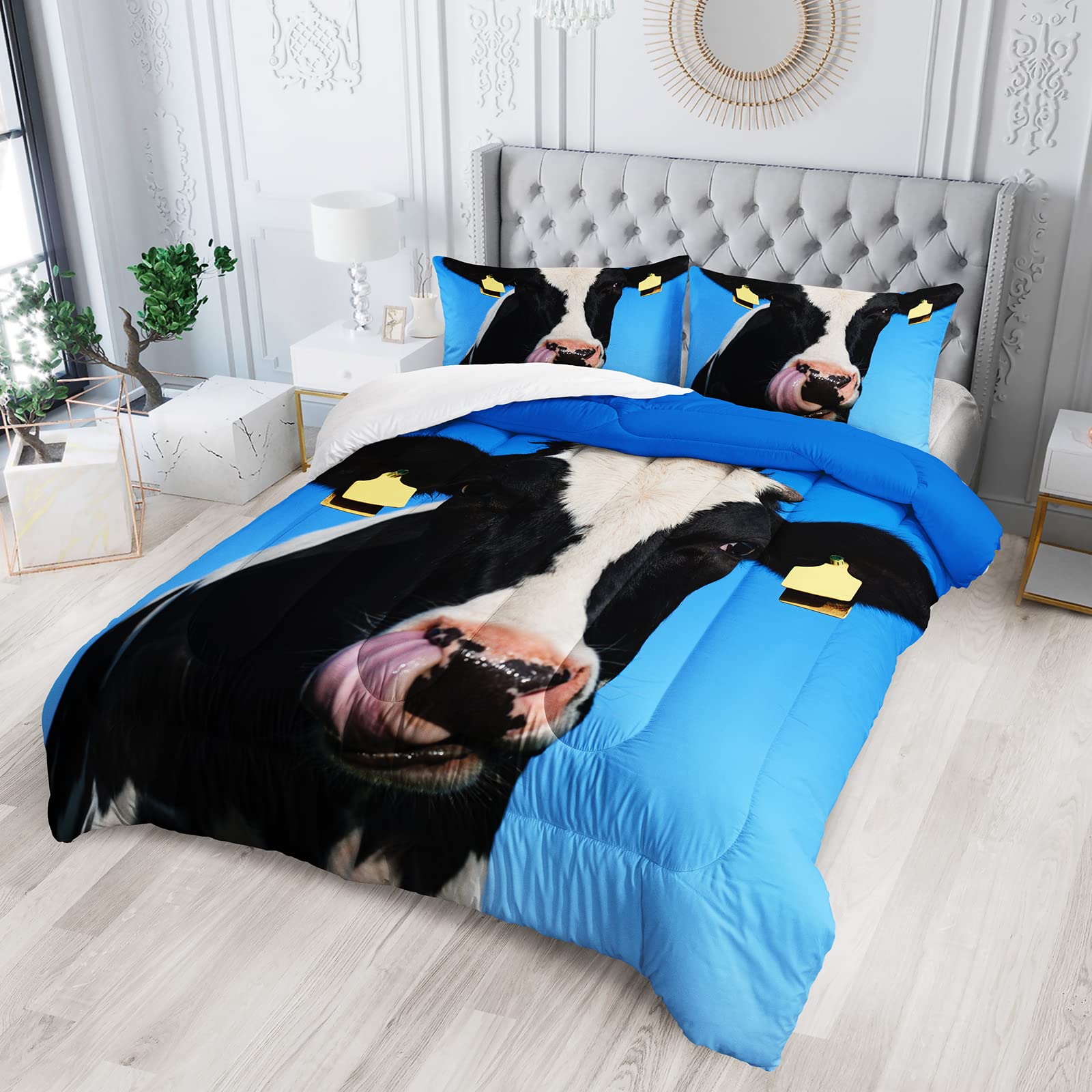 BSNTHO Milk Cow Print Comforter Set Full Size, Farmhouse Animal Room