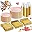 WDF 300Pcs Pink Plates Disposable - Pink and Gold Plastic Dinnerware Set for 50 Guests Include 50 Dinner & Cake Plates, 50 Disposable Cutlery, 50 9oz Cups for Wedding, Party, Valentine\'s Day