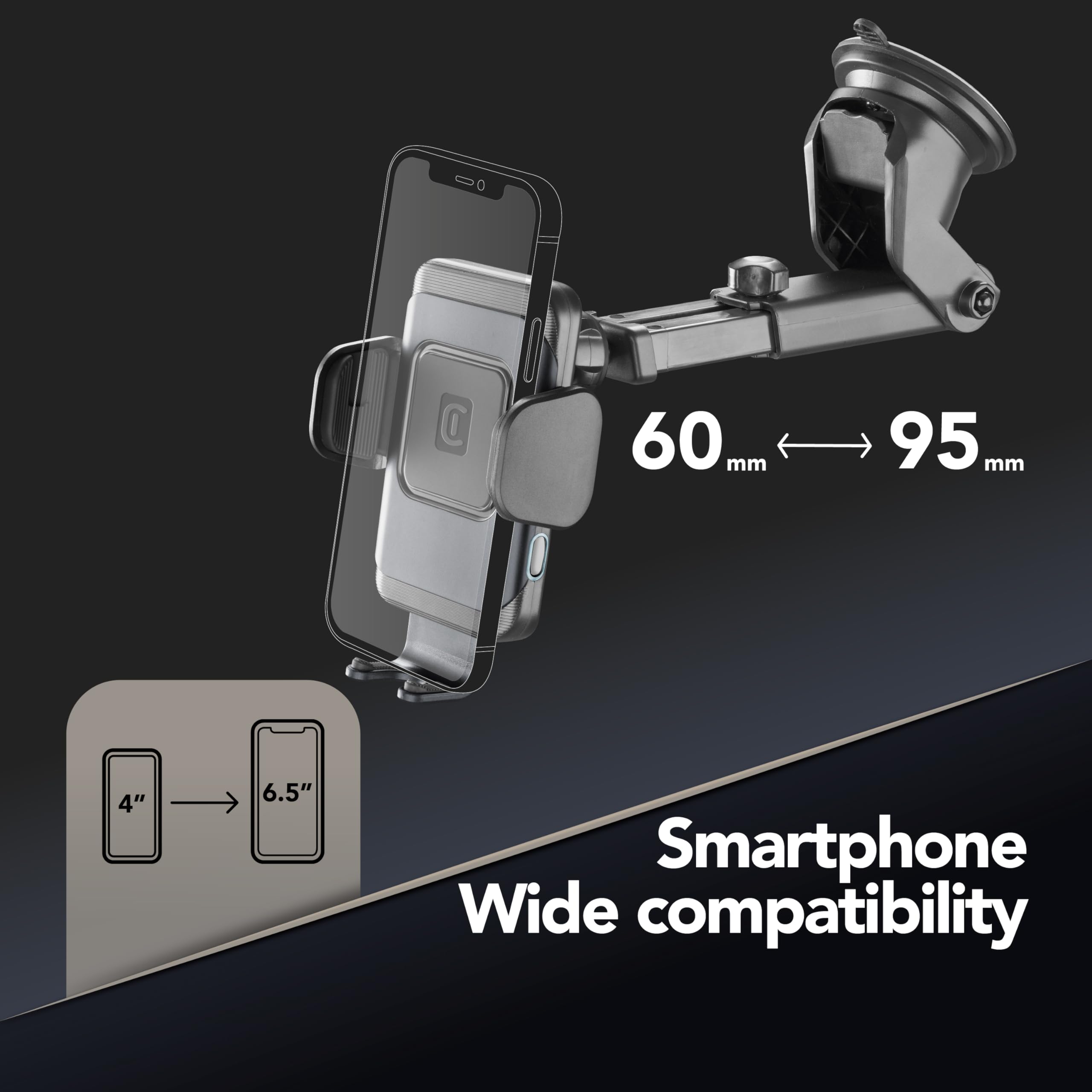 Cellularline | Hug Air 15 | Supporto Smartphone da Auto Carica Wireless Qi - Apertura e Chiusura Automatica – Doppio Attacco Ventosa per Cruscotto e Gancio per Alette Aerazione – Output 10W