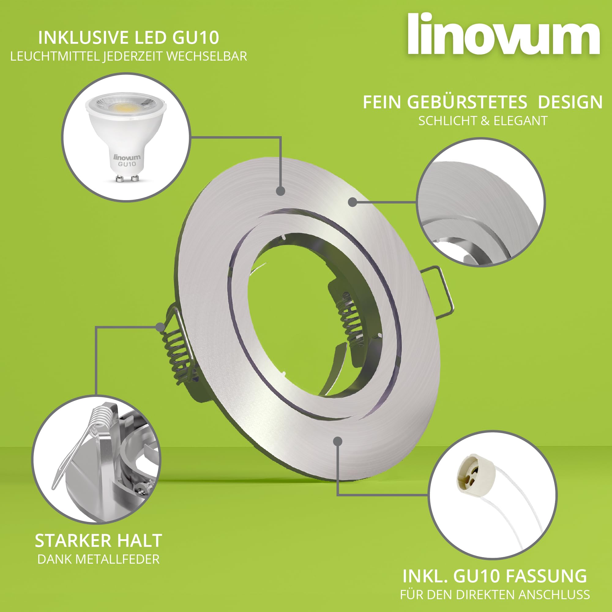 Foco LED Empotrable Fijo – Acero Inoxidable Y Blanco 3 W + 6 W, 10er-Set - 6W Edelstahl Optik, GU10 6.00W 230.00V