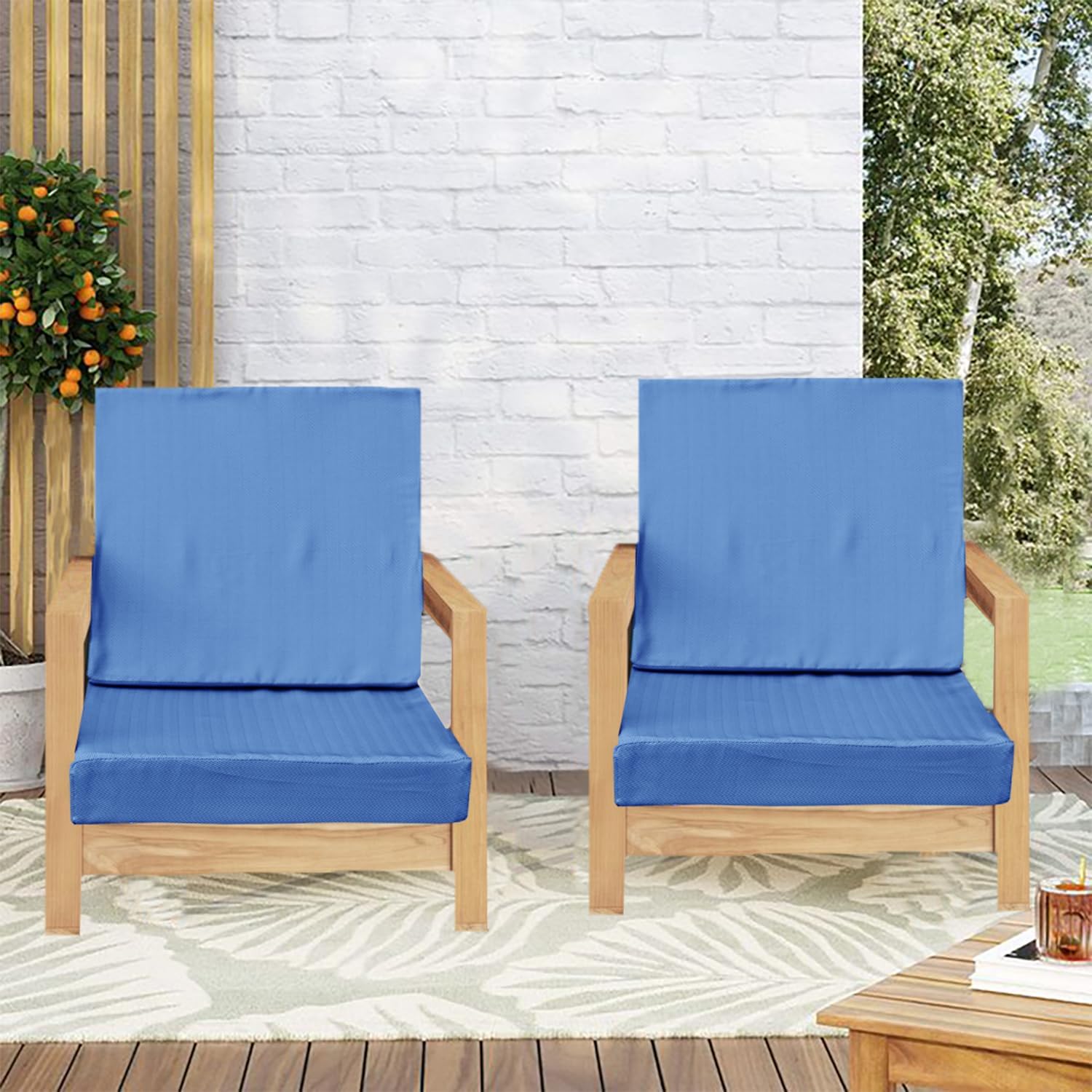 EHouseHome Herringbone Patio Chair Seat Cushion Covers,Washable UV Resistant Slip Covers Replacement,Waterproof Outdoor Cushion Pillow Seat Cover for Couch,Garden,Sofa,22"×22"×4"(4 Covers Only,Blue)