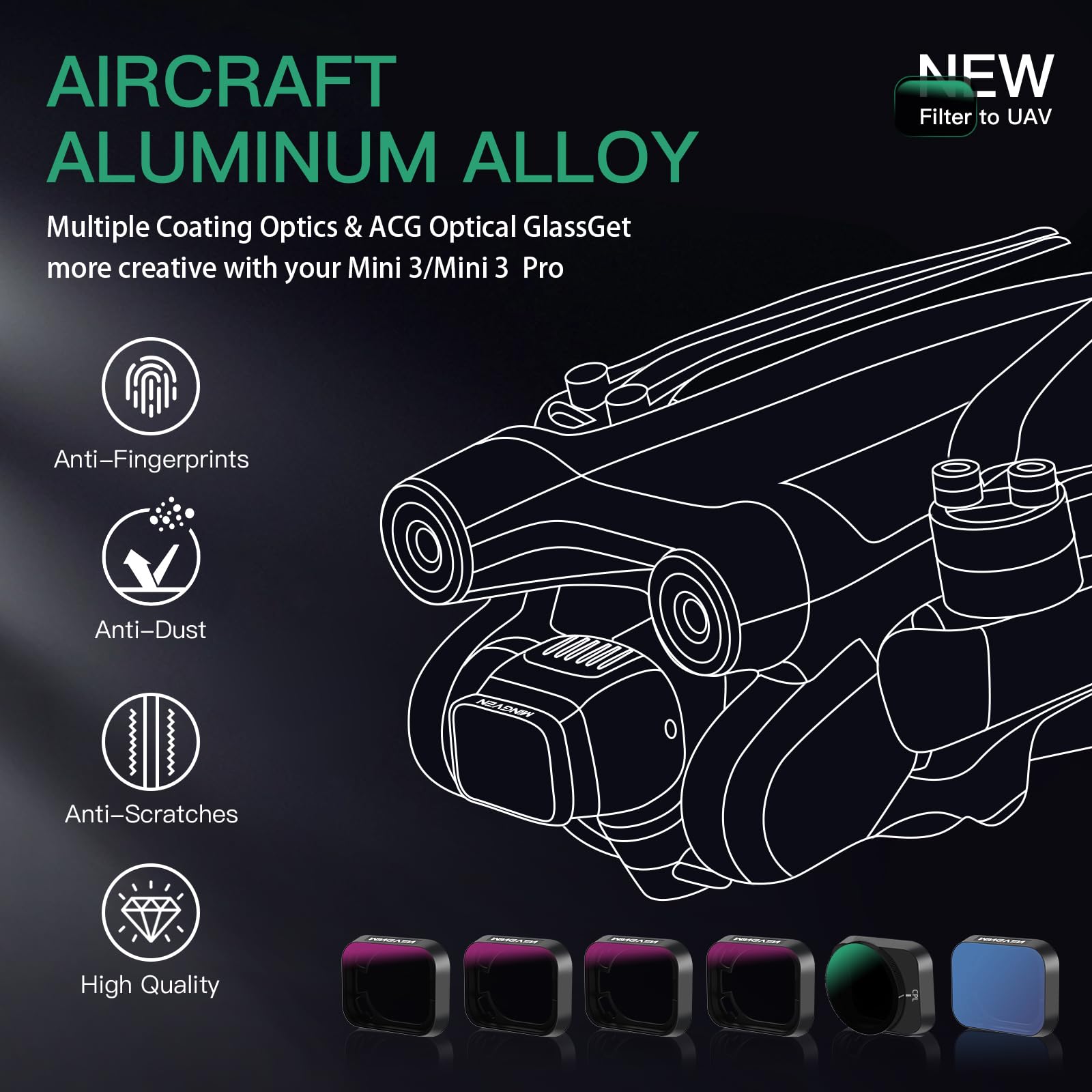 Lot de 6 filtres ND Mini 3 compatibles avec les accessoires DJI Mini 3/Mini 3 Pro (CPL, Natural Night,ND16,ND32,ND64,ND256)