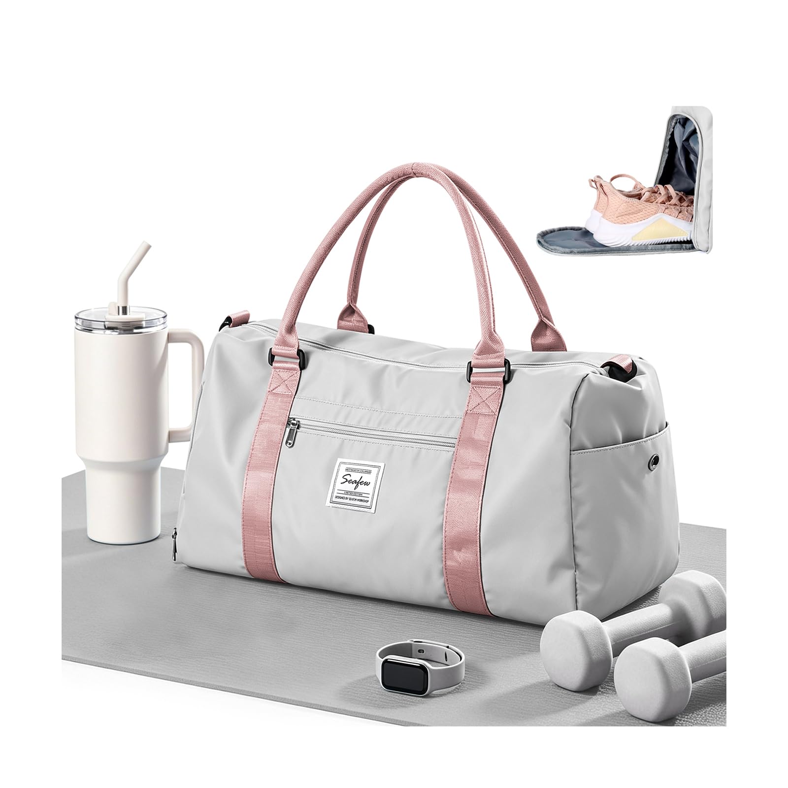 HYC00 Waterproof Gym Bag with Shoe Compartment, Sports Duffel Bag Women Men
