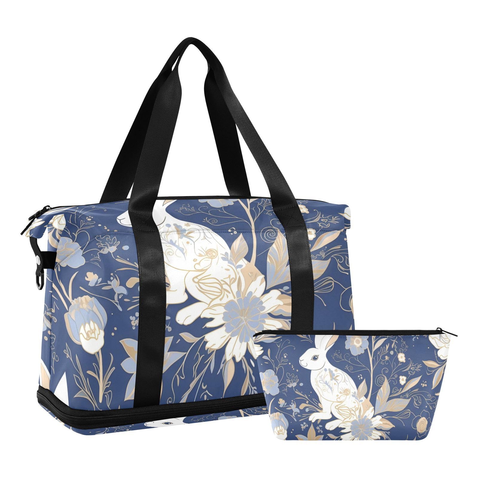 Bolsa de viaje vintage de gran tamaño con bolsillo para mojado y correa ajustable, bolsa deportiva para gimnasio, senderismo, juego de 2 piezas para hombres y mujeres