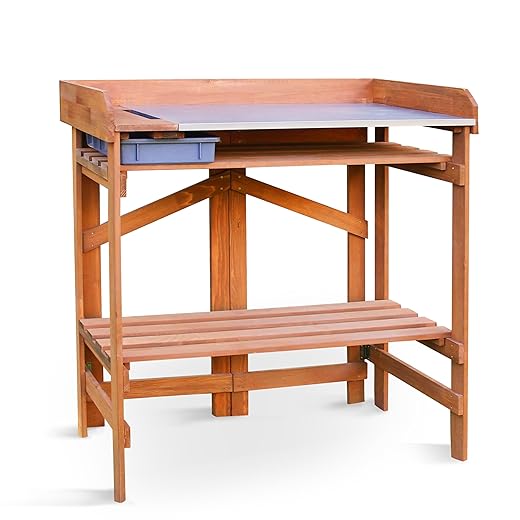 northbeam Large Folding Soil Collection Bin Potting Bench, Cedar Tone