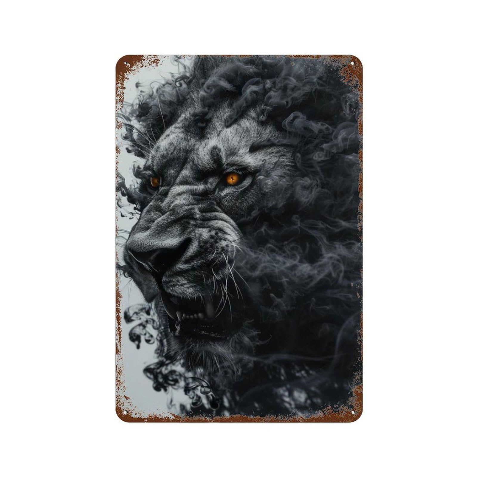 Smoky Lion Majesty Aged Metal Wall Plaque 11.8"x7.9", for Pub, Kitchen And Man Cave Decor, Decorative Metal Wall Art