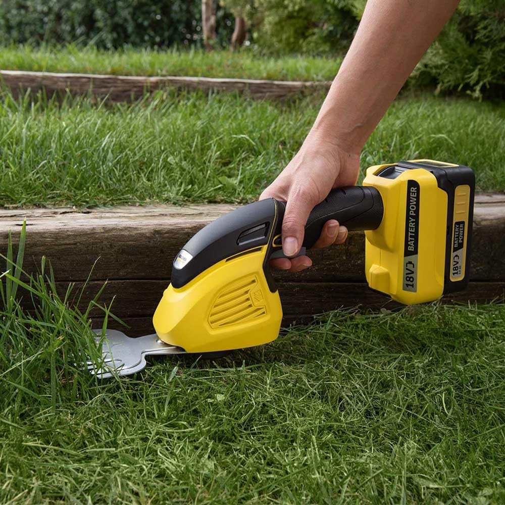 Kärcher GSH 18-20 akumulatorowe nożyce 2 w 1 (w tym ostrze do krzewów 20 cm i ostrze do trawy 12 cm, platforma bateryjna 18 V, waga 2,4 kg)