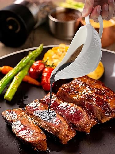 Miniatura 3 de Barco de salsa de porcelana, cuenco de salsa de 16 onzas con platillo para caldo, aderezos de ensalada, crema, leche, pimienta negra (blanco)