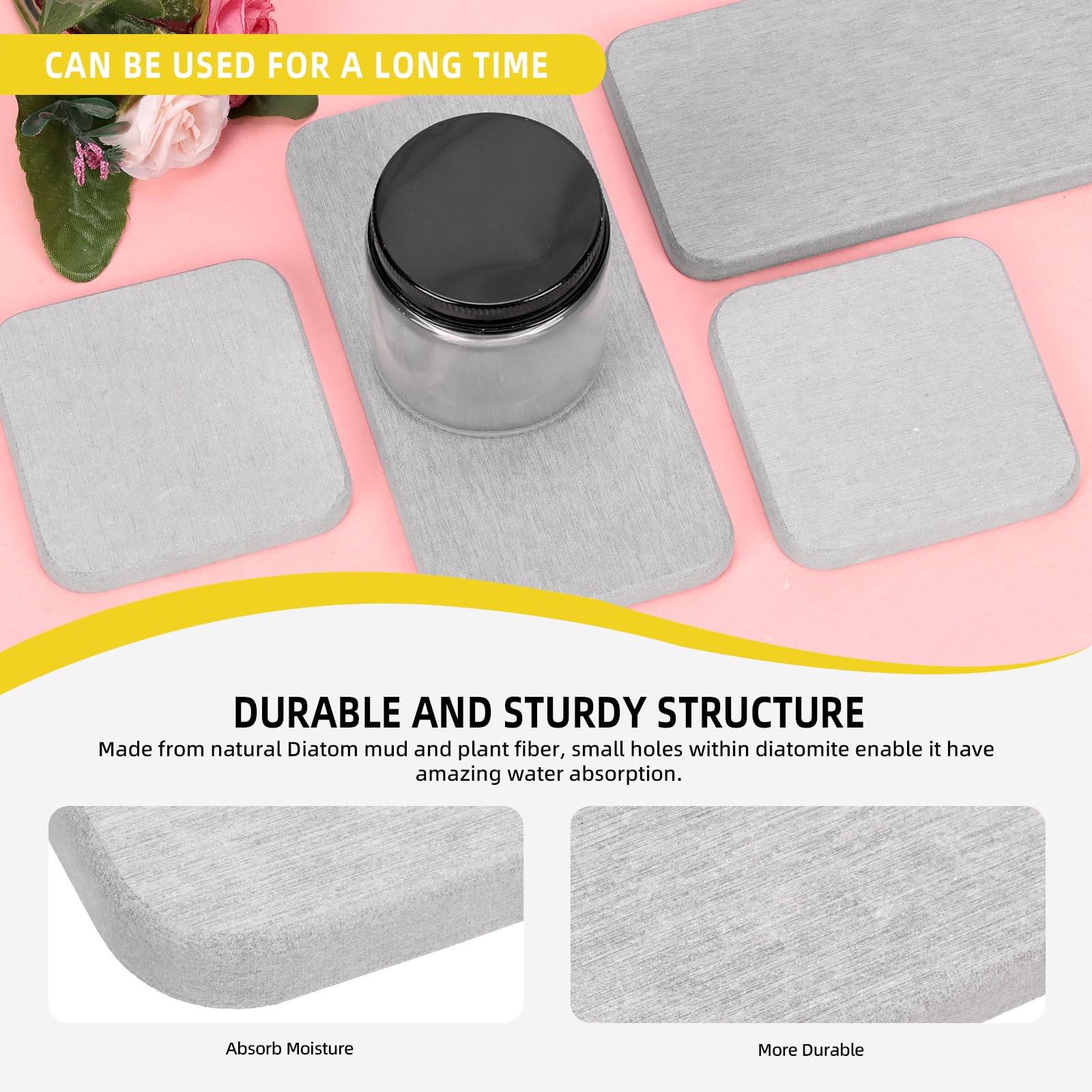Mardatt 4pcs Diatomite Soap Dish Set, Water Absorbent Diatomite Tray, Diatomaceous Earth Coasters Soap Holder - Image 3